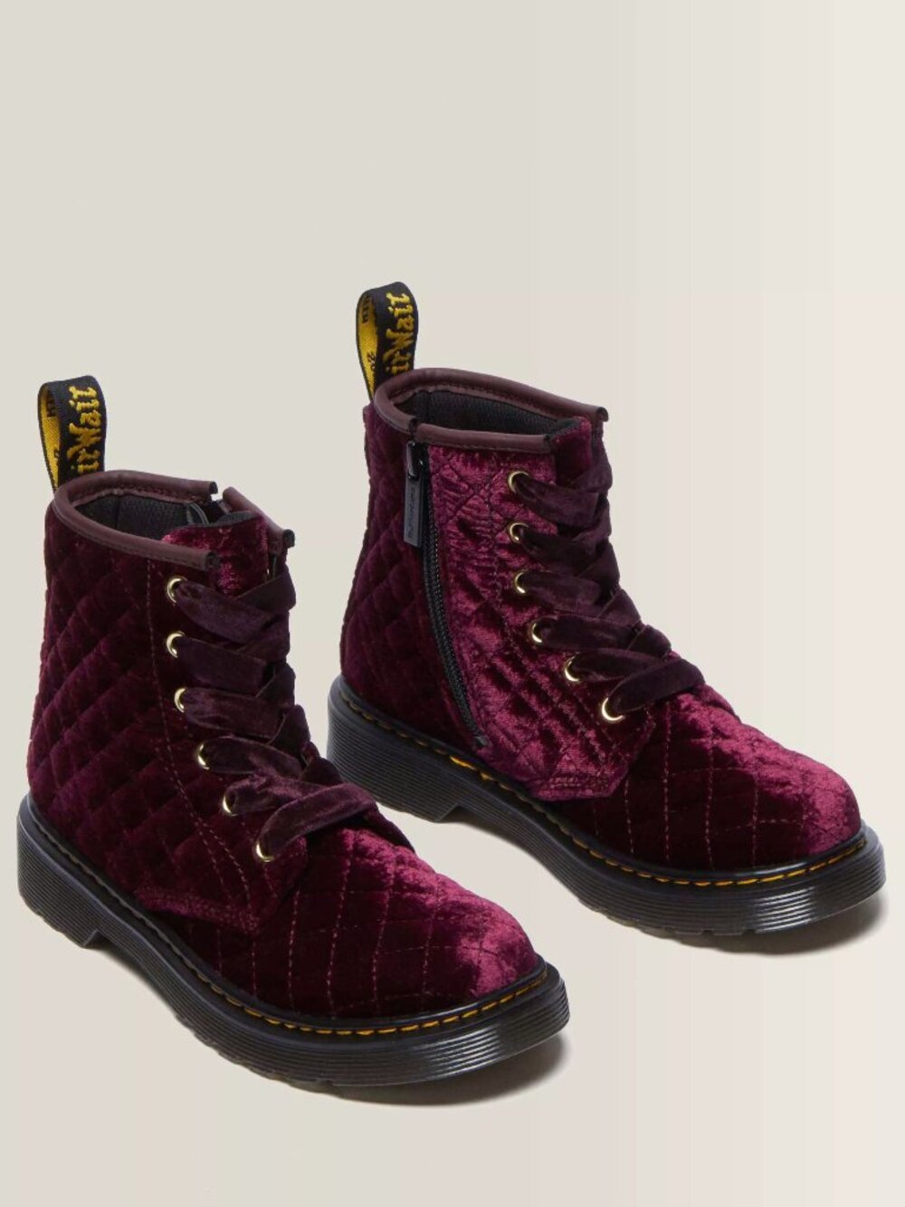 DR. MARTENS JUNIOR 1460 CHERRY - RED VELVET LACE-UP BOOTS size 13